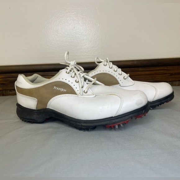 Foot‎ Joy GreenJoys Womans Size 8.5 M White & Tan Golf Shoes - Picture 1 of 7